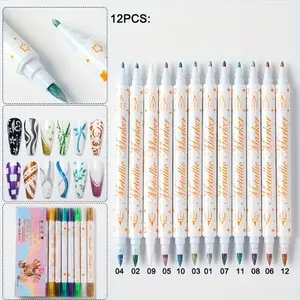 12-Color Double-Headed Nail Art Graffiti Pen DIY Painting And Drawing Line Pen, Simple And Cute   Pen, Autumn And Winter Maillard Series Nail Art Tools quick-drying acrylic marker girl age