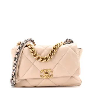 Pre-owned CHANEL material Messenger Bags 19 Flap Bag Quilted Leather Large by Rebag