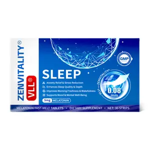 VLL Melatonin Fast-Melt Sleep Oral Strips – 5mg Melatonin Sleep Support | With L-Tryptophan, B6, B5, GABA | Sugar-Free | Blueberry Flavor | 30-Day Supply