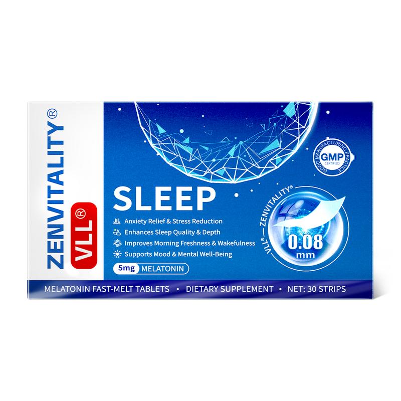 VLL Melatonin Fast-Melt Sleep Oral Strips – 5mg Melatonin Sleep Support | With L-Tryptophan, B6, B5, GABA | Sugar-Free | Blueberry Flavor | 30-Day Supply