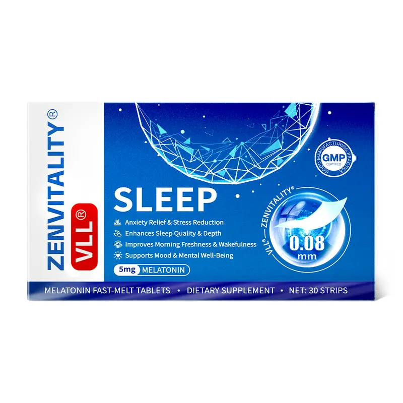VLL Melatonin Fast-Melt Sleep Oral Strips – 5mg Melatonin Sleep Support | With L-Tryptophan, B6, B5, GABA | Sugar-Free | Blueberry Flavor | 30-Day Supply