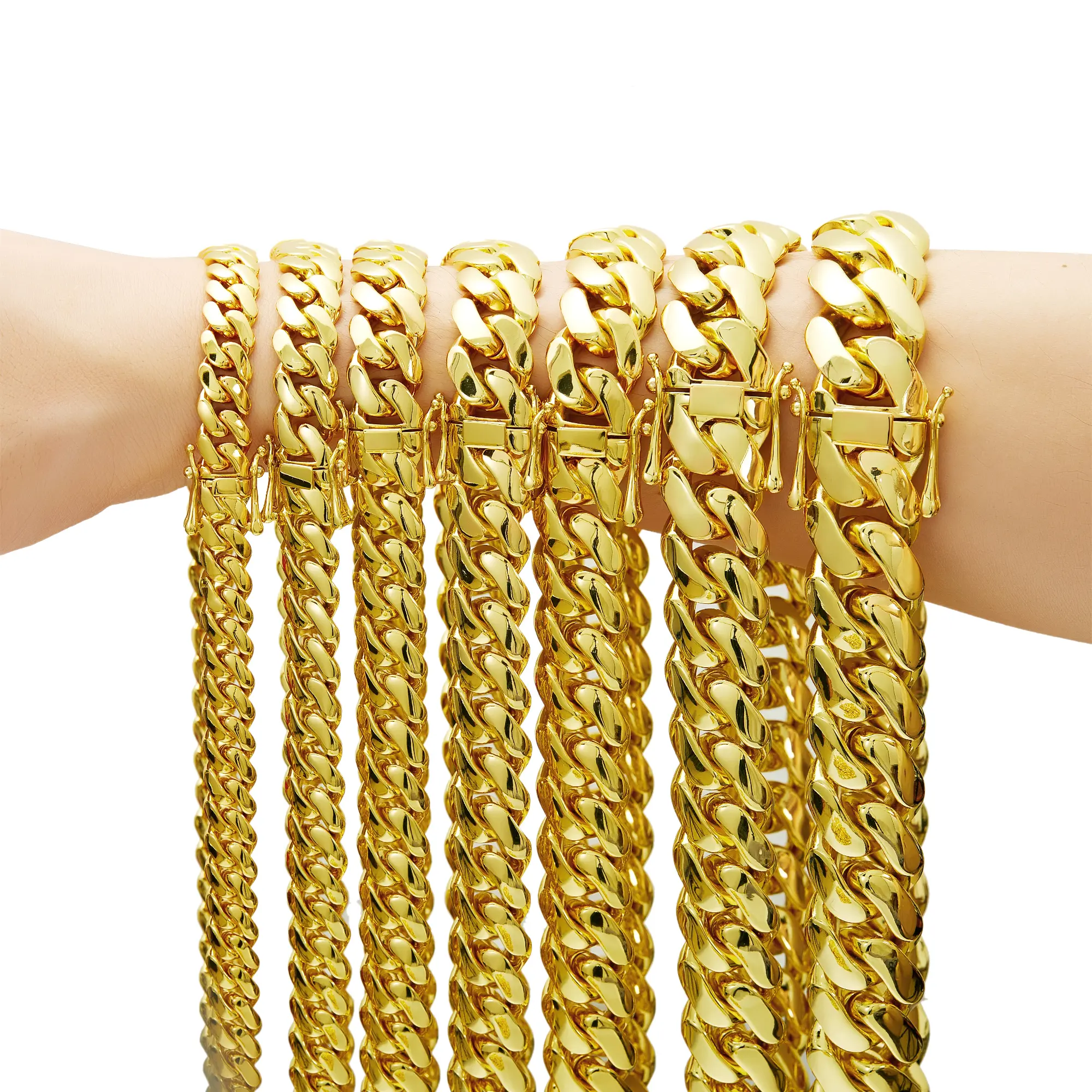 14K gold-plated chunky Cuban chain necklace or bracelet for men, Miami style, 8/10/12/14/16/18/20/22mm, hip-hop style necklace, Valentine's Day gift, Christmas gift, Miami fashion item.Valentine's Day