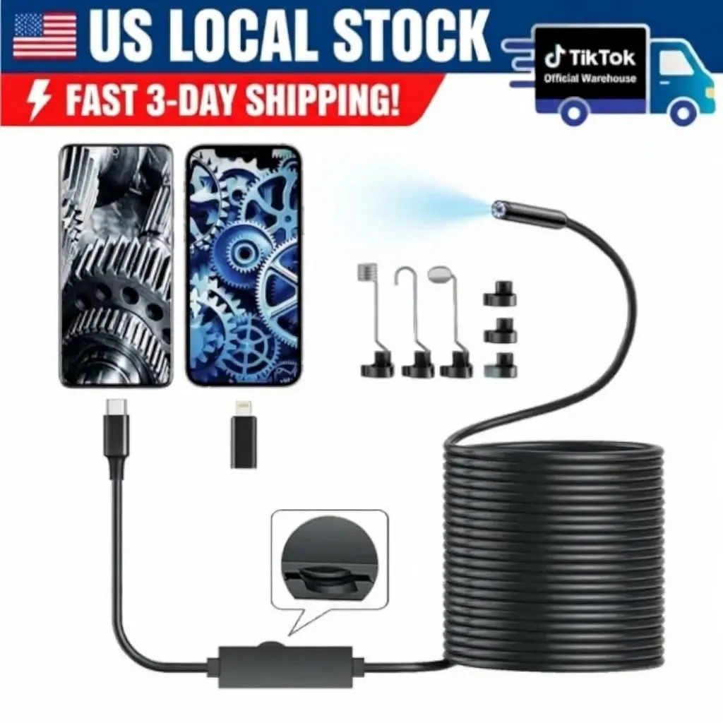 Semi-Rigid Snake Endoscope Camera, 8 Adjustable LED Lights, 16.4ft Automotive Inspection Diagnostic Tool with iOS/Android View Capability