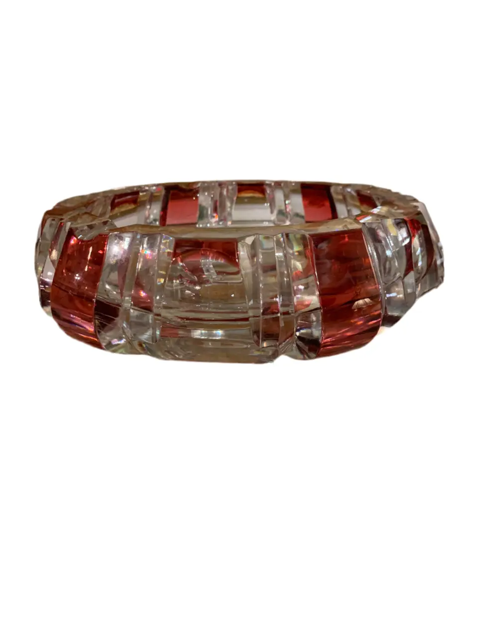 Vintage Cut Crystal Cranberry Red Ashtray