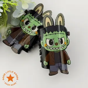 GoodLittleGoods FrankieBuu Horror Double-Sided Hair Claw Clips - Cute Frankenstein Bunny Mix, Creepy Cute Trendy Halloween Characters Hair Accessories for Women, Girl, Gf, Bff, Daughter, Bold Designs for Daily Wear, School, Work, Birthday, Date Gifts