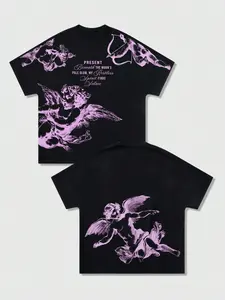 Unisex Cupid Angel Full Print Short Sleeve T-Shirt, Vintage Baroque Style Loose Fit, Summer Streetwear Couple