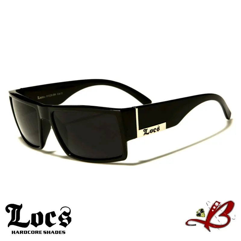 Occhiali Da Sole LOCS Stile Biker Cholo Gangster, Modello Teschio LC77, Neri Con Protezione UV400