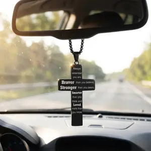 Inspirational Cross Necklace & Car Rearview Mirror Hanging, Motivational Quote Pendant for Men & Women, Stylish Christian Jewelry Gift