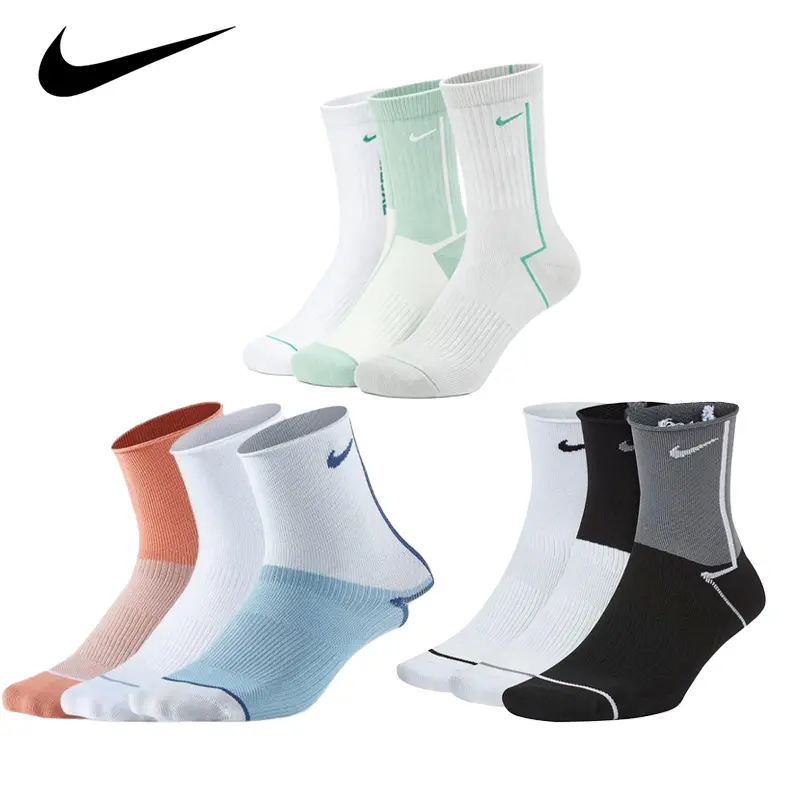 Nike logo grip socks for soccer grip socks Printed casual sports knit long running socks 3-6-9pair pack Unisex CK6021-904/CK6021-914/CK6021-915