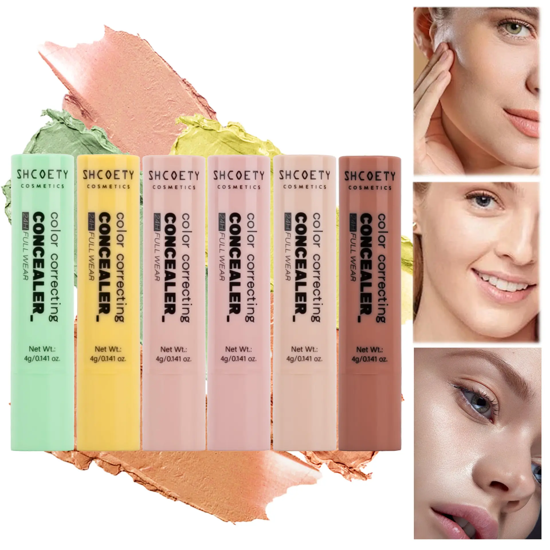 6-Color Smooth Color Correcting Concealer Stick, Full Coverage for Redness & Dark Circles, Long-Lasting Face Contour Makeup