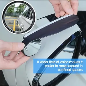 2pcs Carbon Fiber Textured Blind Spot Mirrors with 360° Rotation, Convex Rain Guard & Left Side Installation - Fit for All Cars, Trucks, SUVs - Keeps You Dry in Rain, Enhances Visibility, Vehicle Safety Accessories, Modern Car Accessory, Durable Mirror