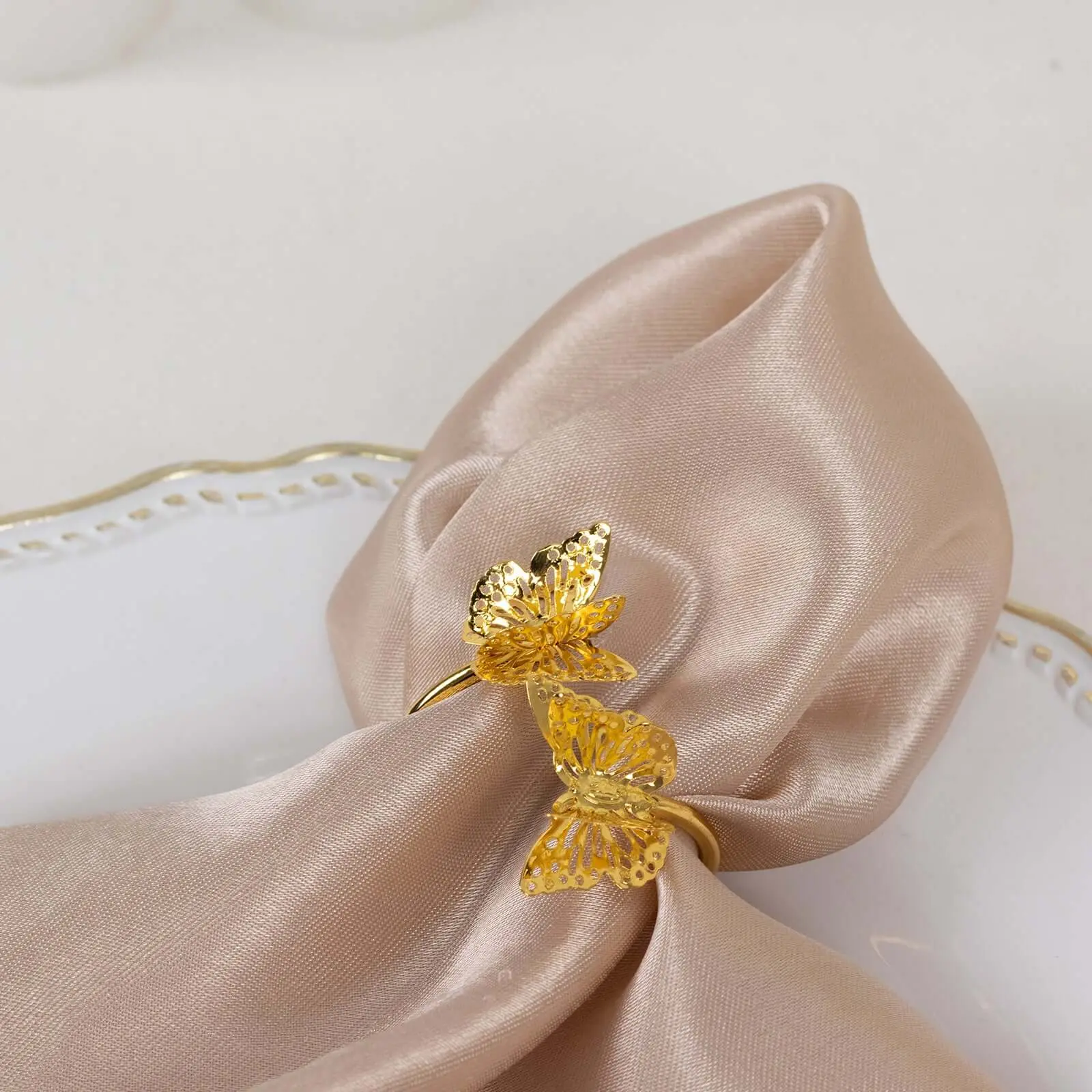 4-Pack Gold Laser Cut Butterfly Metal Napkin Rings - 2" Tableware, Decorative Napkins Accessory, Home Holiday Dining Table Wedding Decor