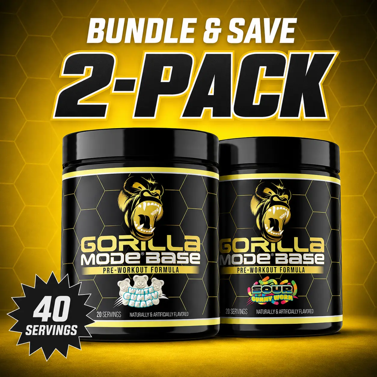 Gorilla Mind Base 2-Pack Pre-Workout Dietary Supplement - Intense Focus, Boosted Energy, Nitric Oxide Support, Endurance Enhancement (40 Servings) - Fitness, Gym & Workout Supplement