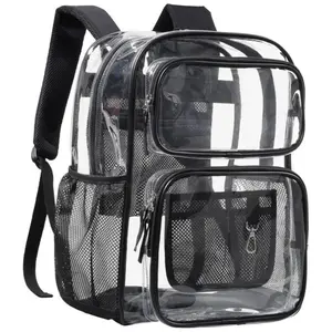 17" Clear Heavy Duty School Backpack – Fits 16" Laptop, Organized Front Pockets