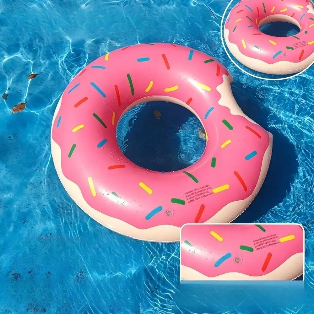 1pc Doughnut shaped inflatable swimming ring with sugar shavings decoration, inflatable swimming ring float suitable for summer beach swimming pool parties, water play, photography props, water toys