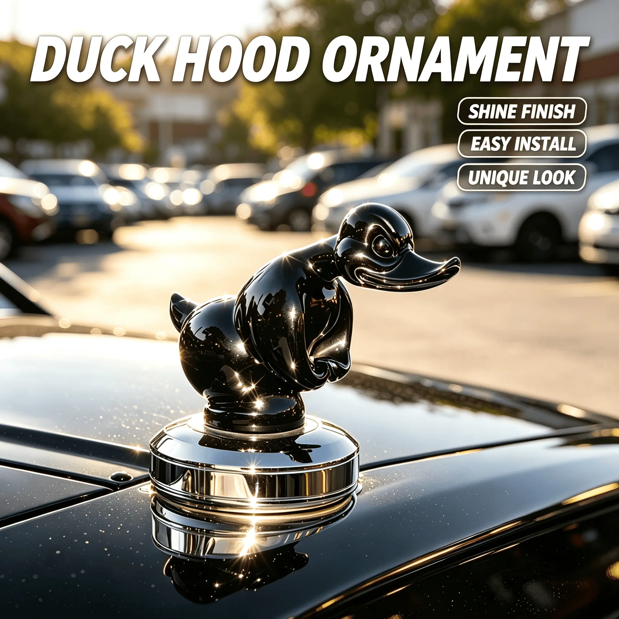 Bold Metallic "Sassy Duck" Car Emblem, No-Drilling Peel-and-Stick Automotive Exterior Decoration, Secure Hold Accessory for TikTok Car Enthusiasts