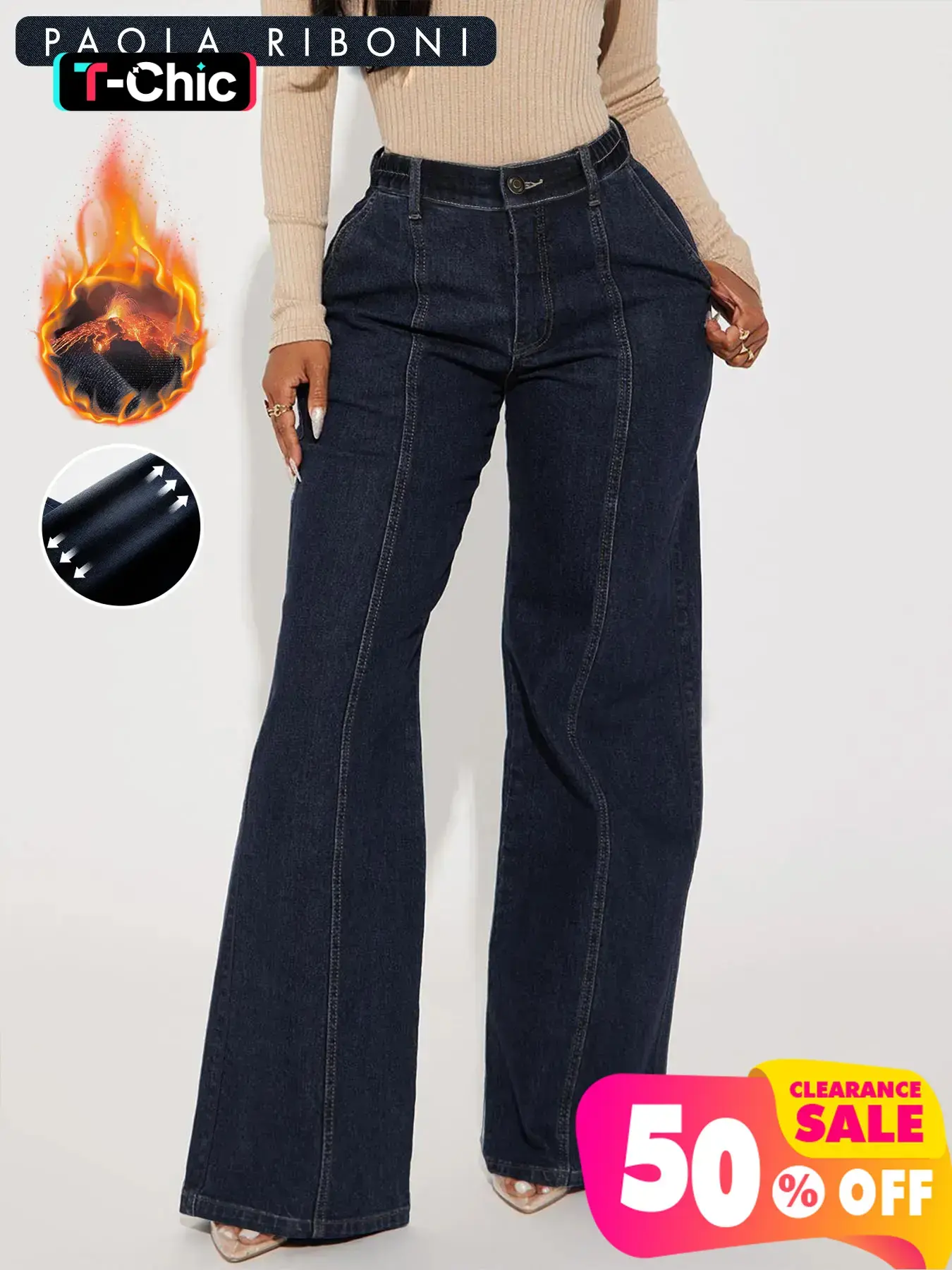 Women's Volcanic Rock Denim Dark Wash High Stretch Wide Leg Pants Bottom, Casual Plain Denim Everyday Loose-Fitting Jeans with Pockets, All Seasons Basic Fashion Elastic, Womenswear