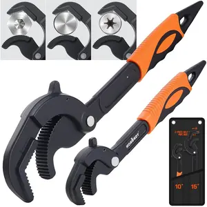 Heavy Duty Pipe Wrench Set, 10" and 15" Self-Adjusting Pipe Wrenches for Plumbing and HVAC, 2- Pipe Vise Tool Kit for Standard and Irregular Nuts, Pipes, Fixtures - Pipe Wrench Set