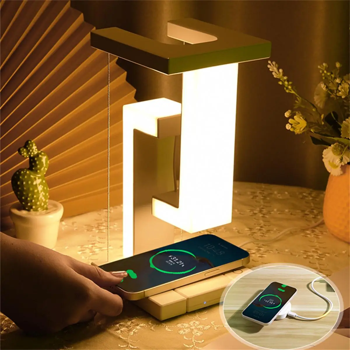 Creative Floating Light, USB Powered Touch Control Night Light, Decorative Dimmable Ambient Desktop Light with Wireless Charging Function for Home