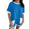FISOEW Women's Loose Breathable 2-Piece Sportswear Set - Color-Blocking Sweatshirt, High-Waisted Shorts, Casual Lounge Set for 2026 Spring Autumn Workout & Leisure Use