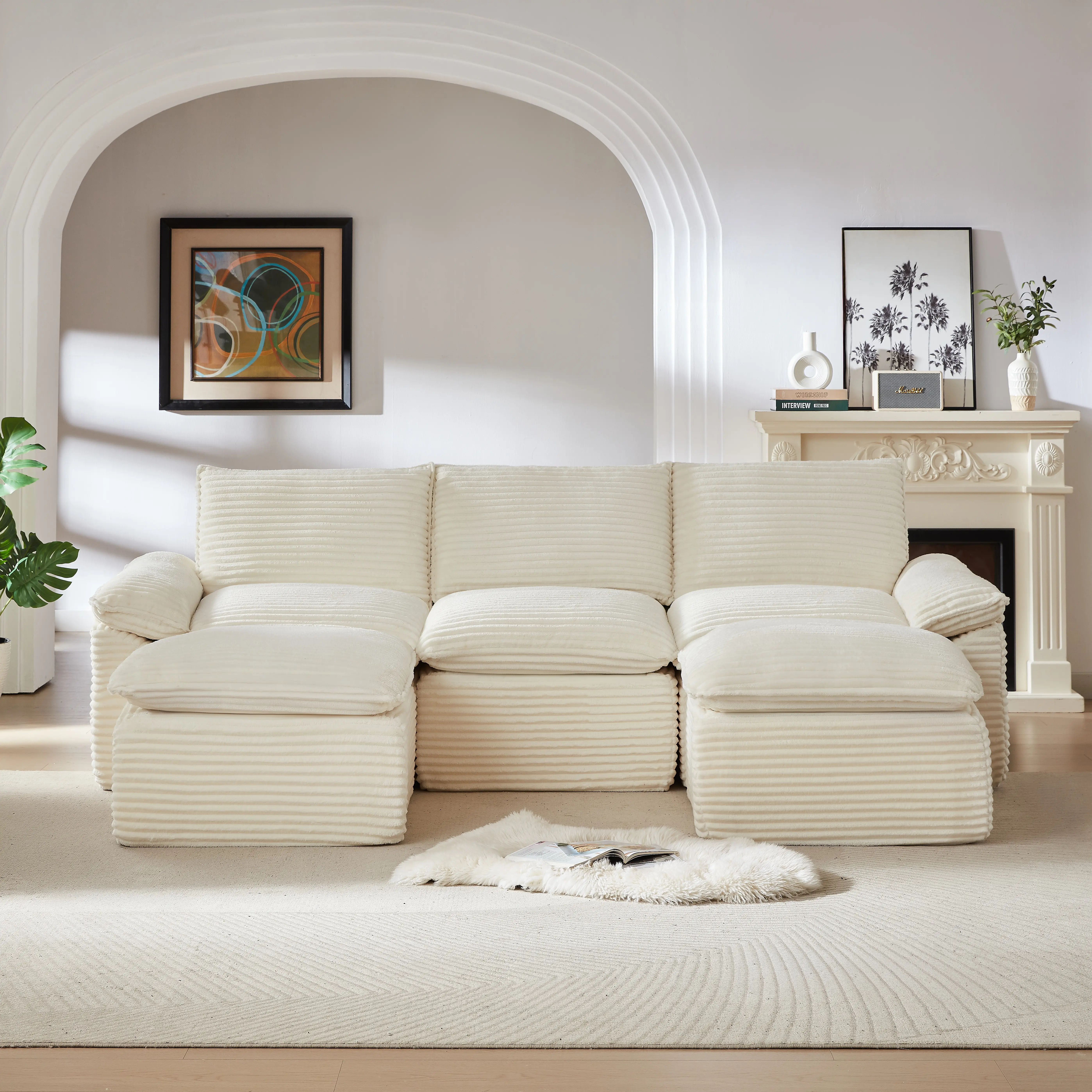 【Ships in 3 Packages】 U-shaped corner sofa with footstool, frameless corner sofa, X-shaped sofa, extra-large modular sofa, deep-seat sofa suitable for large living rooms, convenient and comfortable. 【Ships in 3 Packages】 U-shaped corner sofa with footstool, frameless corner sofa, X-shaped sofa, extra-large modular sofa, deep-seat sofa suitable for large living rooms, convenient and comfortable.