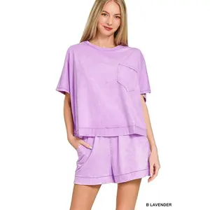 Zenana Acid Washed Oversized Top & Shorts Set