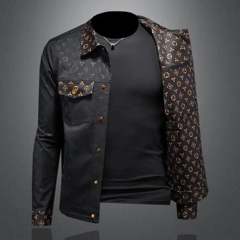 Autumn new dark flower jacket men's large size lapel casual slim handsome trendy clothing Menswear Coats