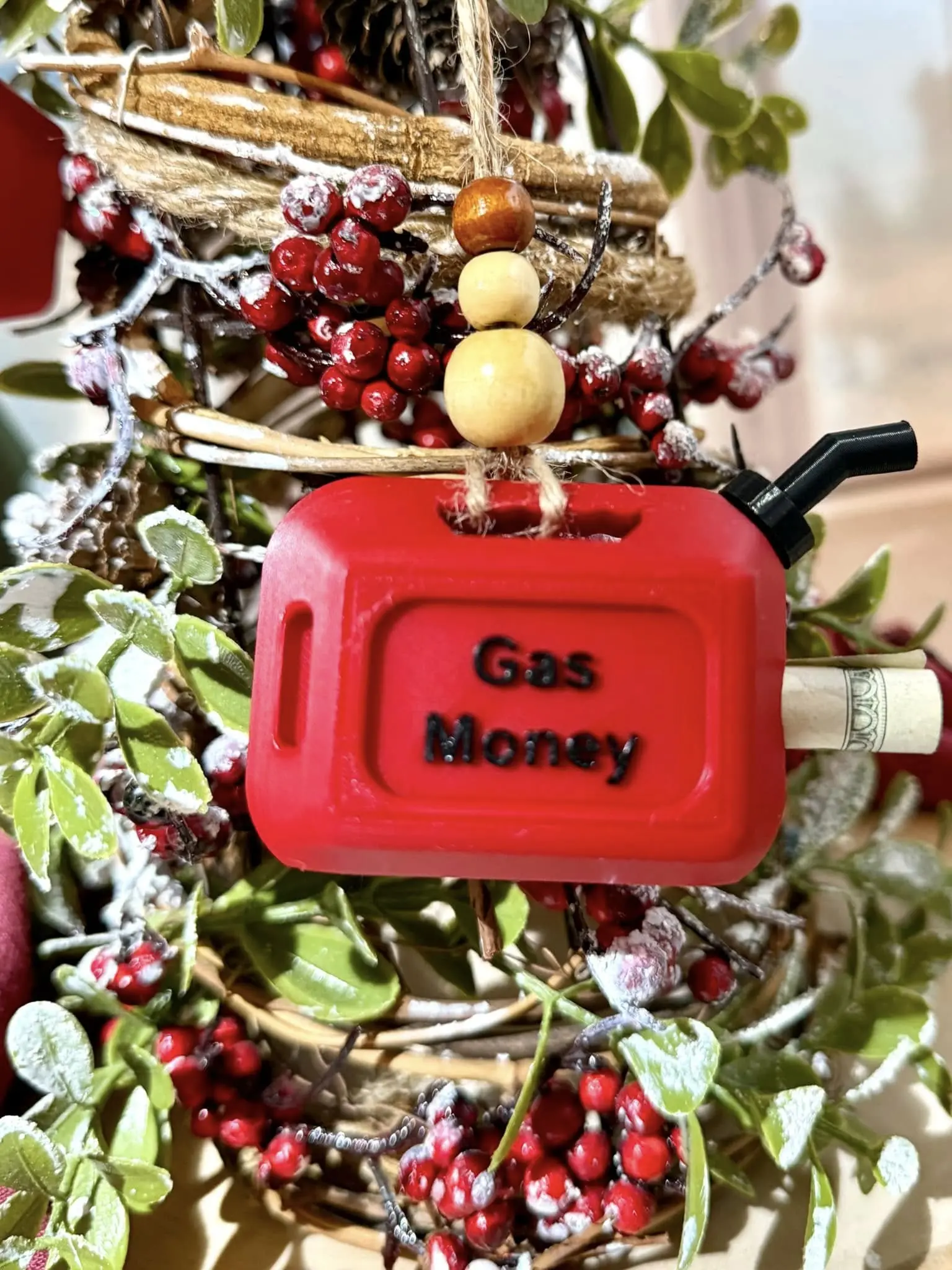Gas Money Gift Ornament - Red Decorative Ornament with Gas Money Design for Christmas Decoration