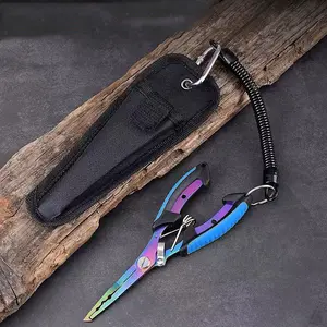 Fishing Pliers with Sheath & Lanyard, 6.3" Stainless Steel Hook Remover and Line Cutter, Split Ring Pliers with Anti-Slip Handle for Saltwater & Freshwater Fishing