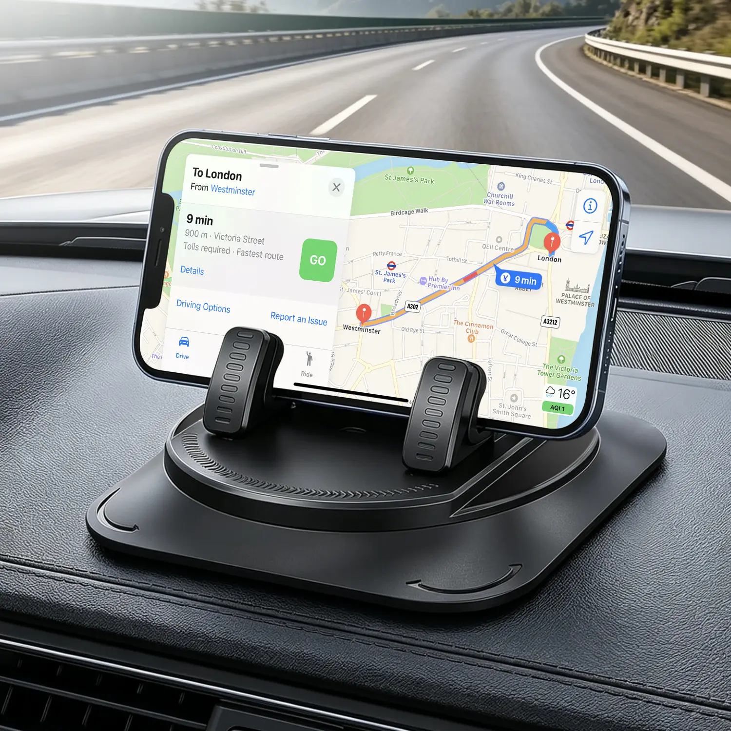 Strong Suction Car Phone Mount for Dashboard & Windshield, Fits Thick Cases, Washable Sticky Gel Holder, Universal Fit.