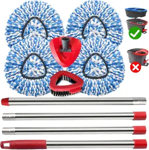 Spin Mop Replace Heads for O Cedar Rinse Clean 2 Tank System, Spin Mop Replacement Head 4 Microfiber Mop Refills, 1 Triangle Head Cover and 30-58in Handle 1 1Scrub Brush