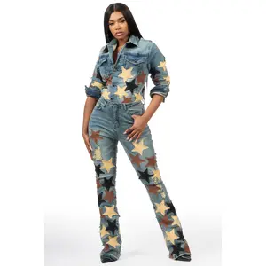 Starlena Tinted Wash Denim Jacket & Starlena Stacked Jean Set