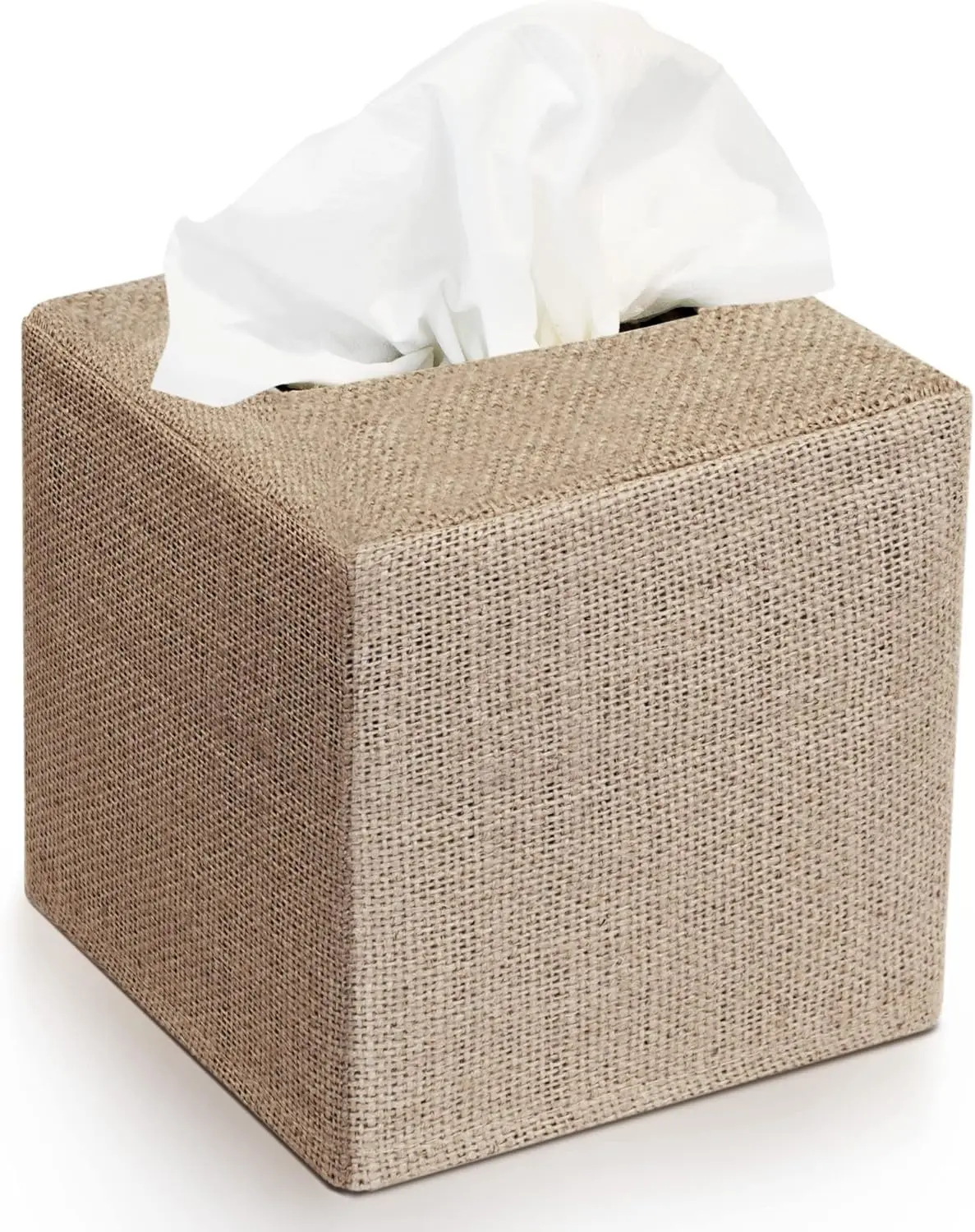 Stylish Tissue Box Cover - This Burlap Holder Instantly Covers Your Square Tissue Boxes - The Perfect Fall Decorative Cube Cover for Your Bathroom and Home Organiser Set