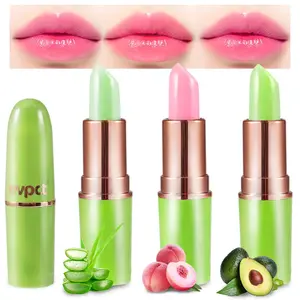 3Pcs Aloe Vera Peach Avocado Tinted Lip Balms Tint Stain Lipstick for Women Girls PH Color Changing Lipstick Balm Stain Gift Set Queen Korean Mood Long Lasting Color Change Light Pink Lipstick