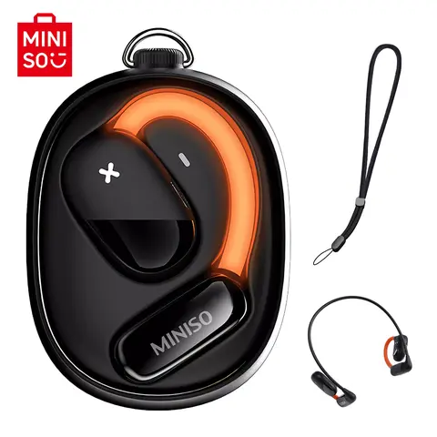 MINISO M99 Cool Luminous Wireless Bluetooth V5.4 Clip-On Open Earbuds - Lightweight Comfortable, HIFI Heavy Bass Sound, Electronic Audio Device for Gaming, Workout, Work - Includes Lanyard, Neckband - Compatible with iOS/Android