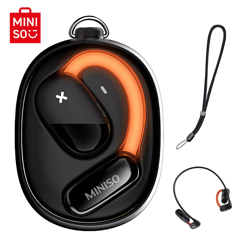 MINISO M99 Cool Luminous Wireless Bluetooth V5.4 Clip-On Open Earbuds - Lightweight Comfortable, HIFI Heavy Bass Sound, Electronic Audio Device for Gaming, Workout, Work - Includes Lanyard, Neckband - Compatible with iOS/Android