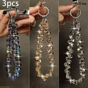 3-Pack Mixed Color Luxury Rhinestone Phone Lanyards, Durable ABS with Detachable Metal Link Chains. Multi-Purpose Accessory for Phones, Bags & Keys, Perfect for Commute & Party Occasions