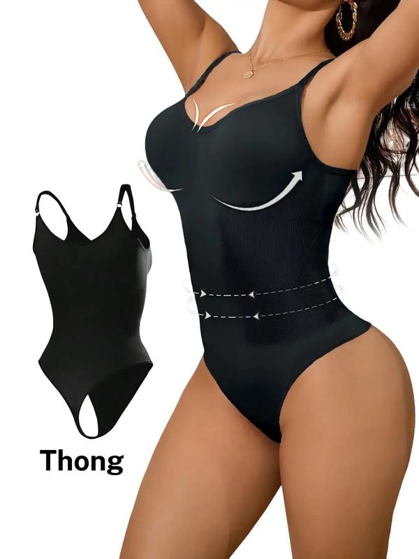 Seamless Covered Bust Jumpsuit Thong Bodysuit Fit Womenswear Comfort Shapewear Basic , Breathable Hip , Solid Adjustable Strap Thong Shapewear Bodysuit Compression Skinny Tummy Control Black Activewear Athletic Minimalist Sportswear