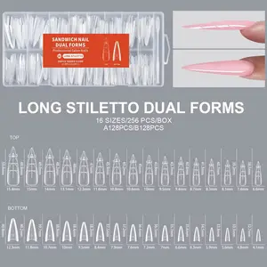 Nail Tip Extensions - Long Stiletto Dual Nail Forms 256pcs #2/7499-12