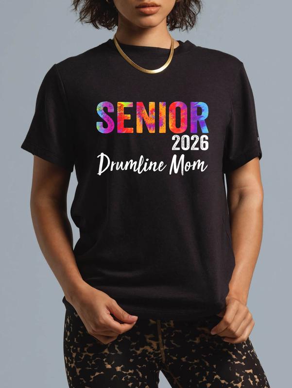 100% Cotton Unisex Senior Drumline Mom 2026 Marching Band Graduation Class 2026 T-Shirt T-Shirt Graphic Printed Casual Round Neck T shirt