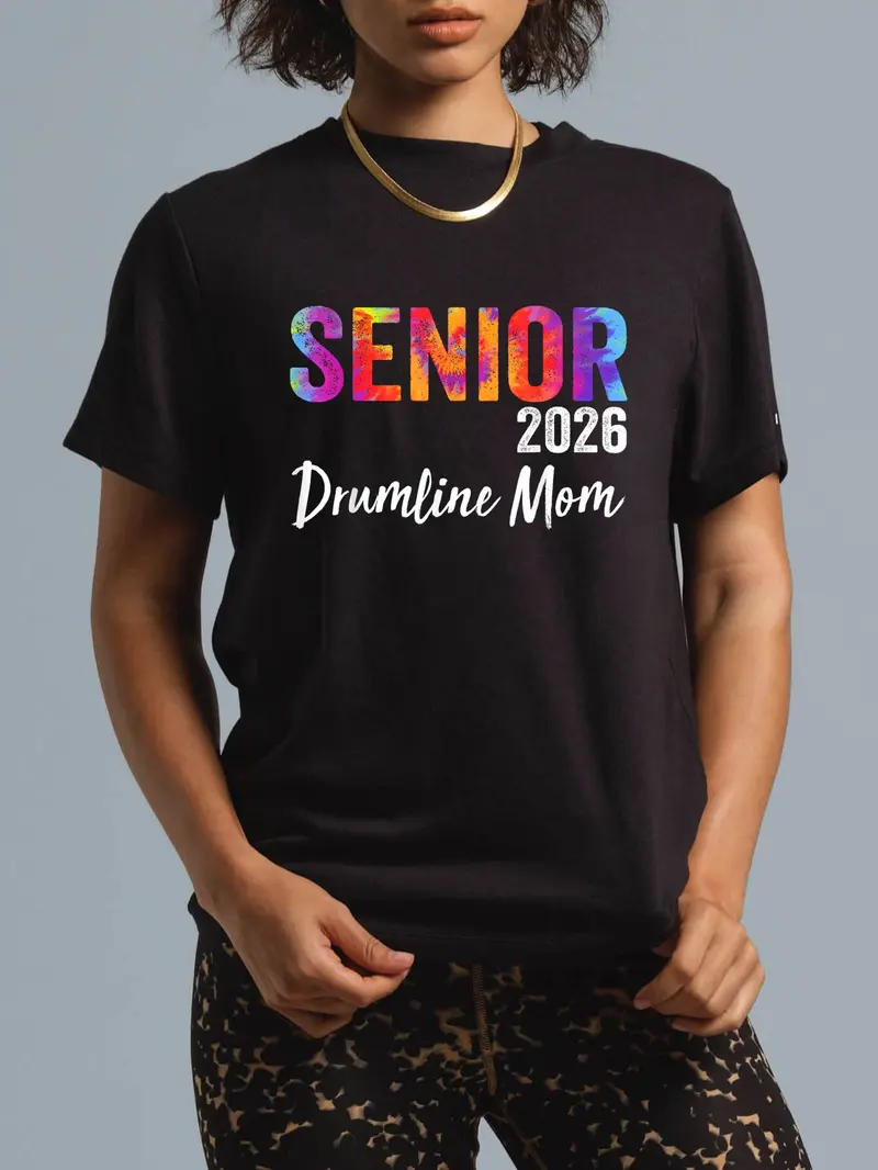 100% Cotton Unisex Senior Drumline Mom 2026 Marching Band Graduation Class 2026 T-Shirt T-Shirt Graphic Printed Casual Round Neck T shirt