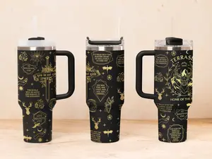 Throne of Glass Terrasen Tumbler | Skinny & 40oz Available | Black Gold Fantasy Cup for Book Lovers, TOG Fans, Gift Idea