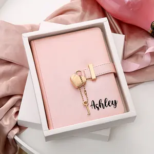 Personalized Heart Shaped Lock Diary with Key | Customize With Name | PU Leather Cover Journal |Secret Notebook for Girls & Women | B6 Size 5.3x7inch Diary with Rose Gold Metal Ballpoint Pen | 6 Beautiful Colors | (Pink With Name)
