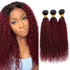 1B99J Bundles Ombre  Jerry Curl Human Hair Bundles 100% Unprocessed  Brazilian Virgin Human Hair Two Tone Black Wine Red Bundles Human Hair Extensions hair extensions