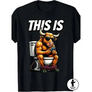Viral Funny Bull On Toilet Bathroom Humor Meme Men's Graphic T-Shirt | Dad Joke Animal Novelty Tee
