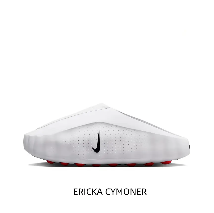 Daily-Ready Closed-Toe Mule Slippers - Sleek Pure White, Perforated Upper, Red Textured Outsole for Lounging, Quick Outdoor Runs (Sports Collectibles Accessories)