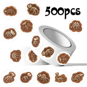 500pcs Fun Dinosaur Fossil Reward Roll Sticker Series Sealing Adhesive Stickers for Mugs, Laptops, Suitcases, DIY Notebook Decoration Stickers, Birthday Gifts