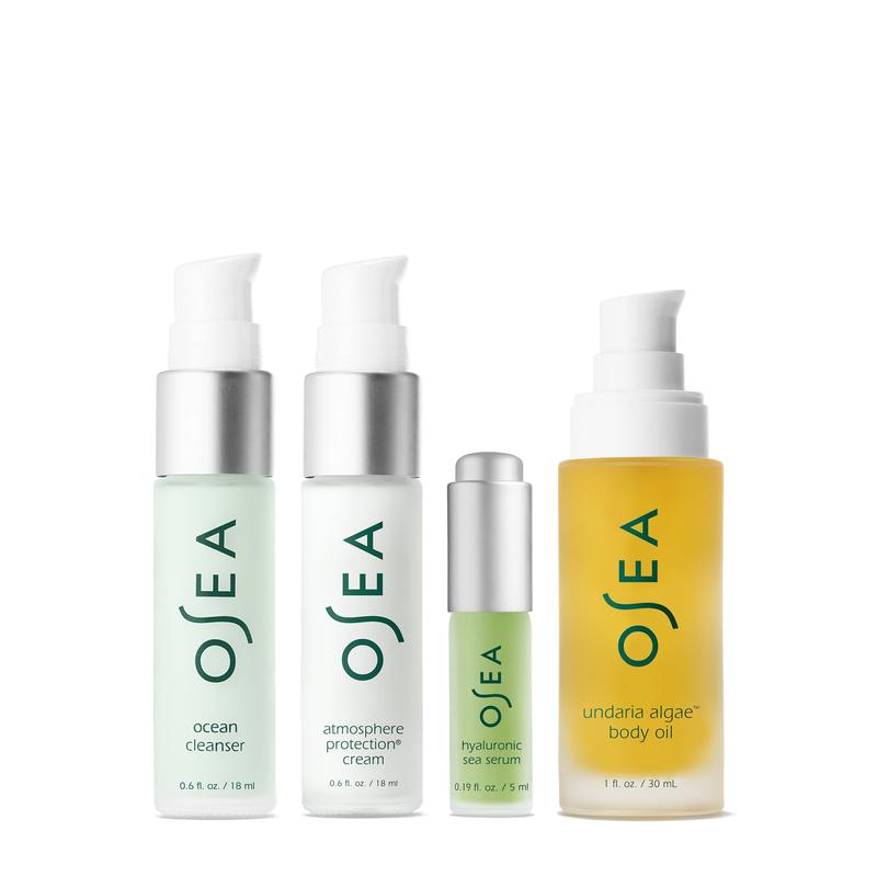 OSEA Face + Body Bestsellers Set with Facial Cleanser, Hyaluronic Acid Serum, Seaweed Moisturizer, and Undaria Algae Body Oil for Radiant Skin