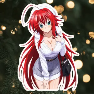 Rias Gremory Anime Viny Sticker, High School DxD Sticker, Cute Red Hair Anime Girl, Decal Laptop Water Bottle