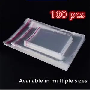 100pcs Transparent Plastic Self Adhesive Bag Self Sealing Small Bags For Pen Jewelry Candy Packing Resealable Gift Cookie Bag Eid Al-Adha Mubarak